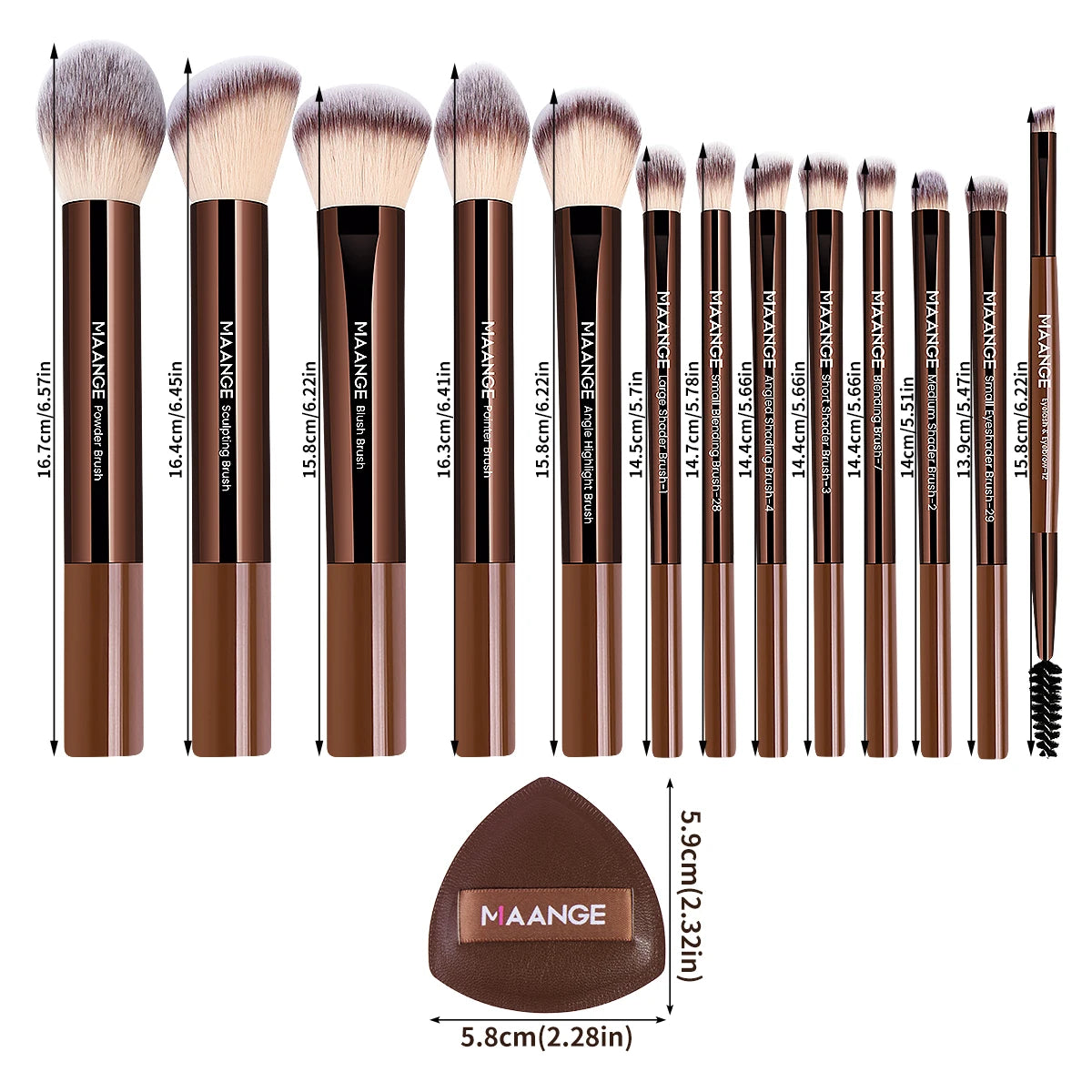 MAANGE 13pcs Premium Synthetic Hairs Makeup Brushes Soft Gentle for Foundation Eyeshadow Powder with 2pcs Air Cushion Puffs Kit